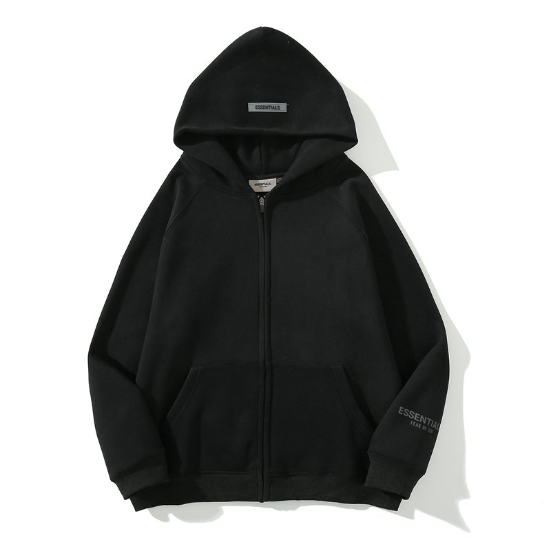 Essentials Fear of God Zipper Black Hoodie